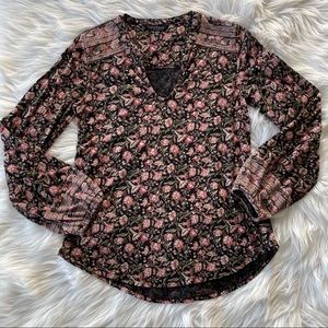 Lucky Brand Boho Peasant Floral Shirt Top Balloon Sleeves Cottagecore XS